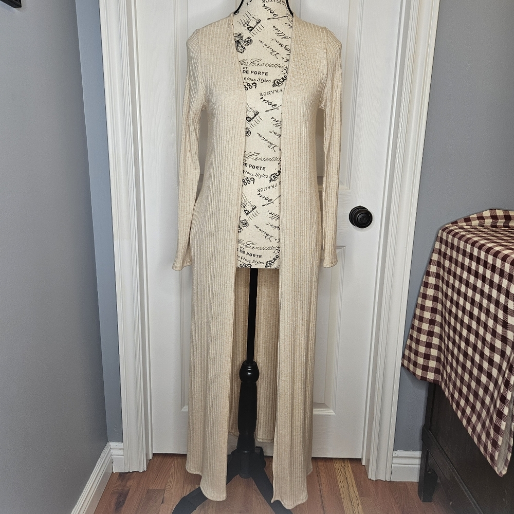 NWT Ada Casey Women's Long Open Front Cardigan Sweater Knit Cream Size XS